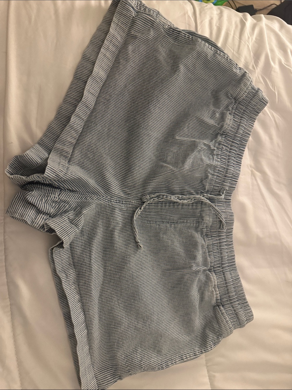Primark Light Blue Pinstripe High Waist Drawstring Shorts